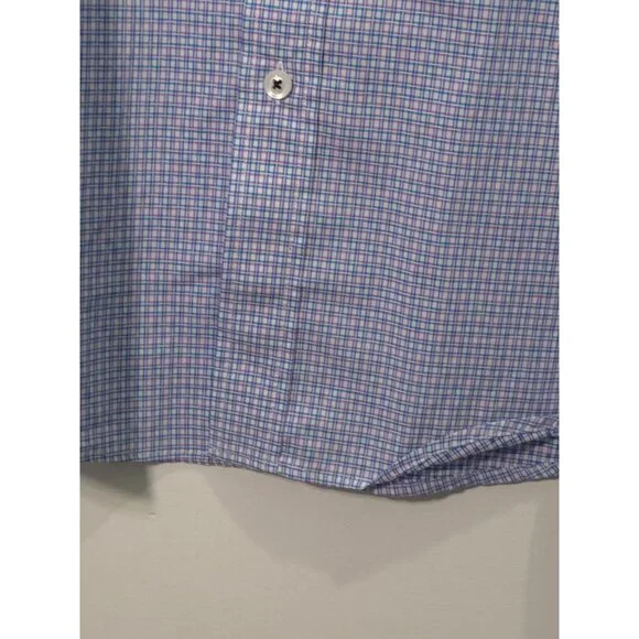 NWT Quieti Men's Large Button-Down Shirt Blue & Purple Checkered Pattern 100% Fi - Picture 6 of 12